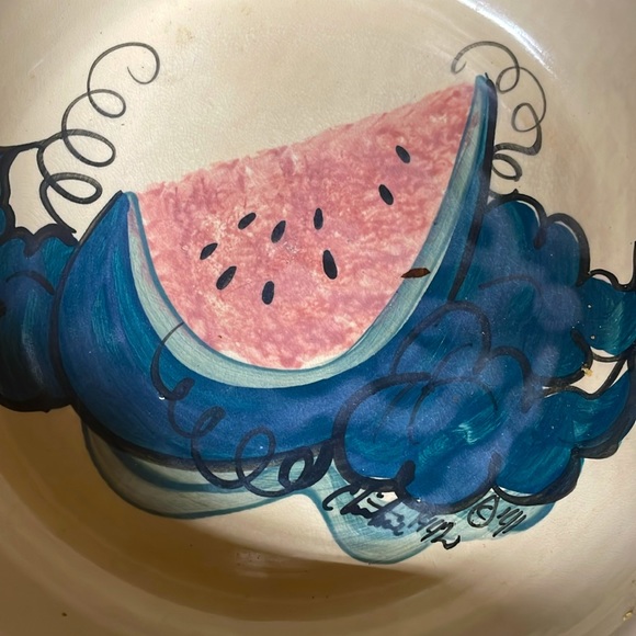 Vintage MARSHALL TX POTTERY, ELLIS PROD., Painted Watermelon Large BOWL 10”! - Picture 2 of 5